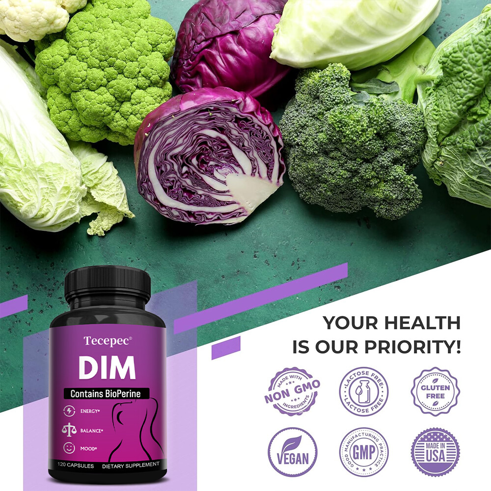 DIM (Diindolylmethane) 300mg, 30/60/120 Capsules with BioPerine 5mg