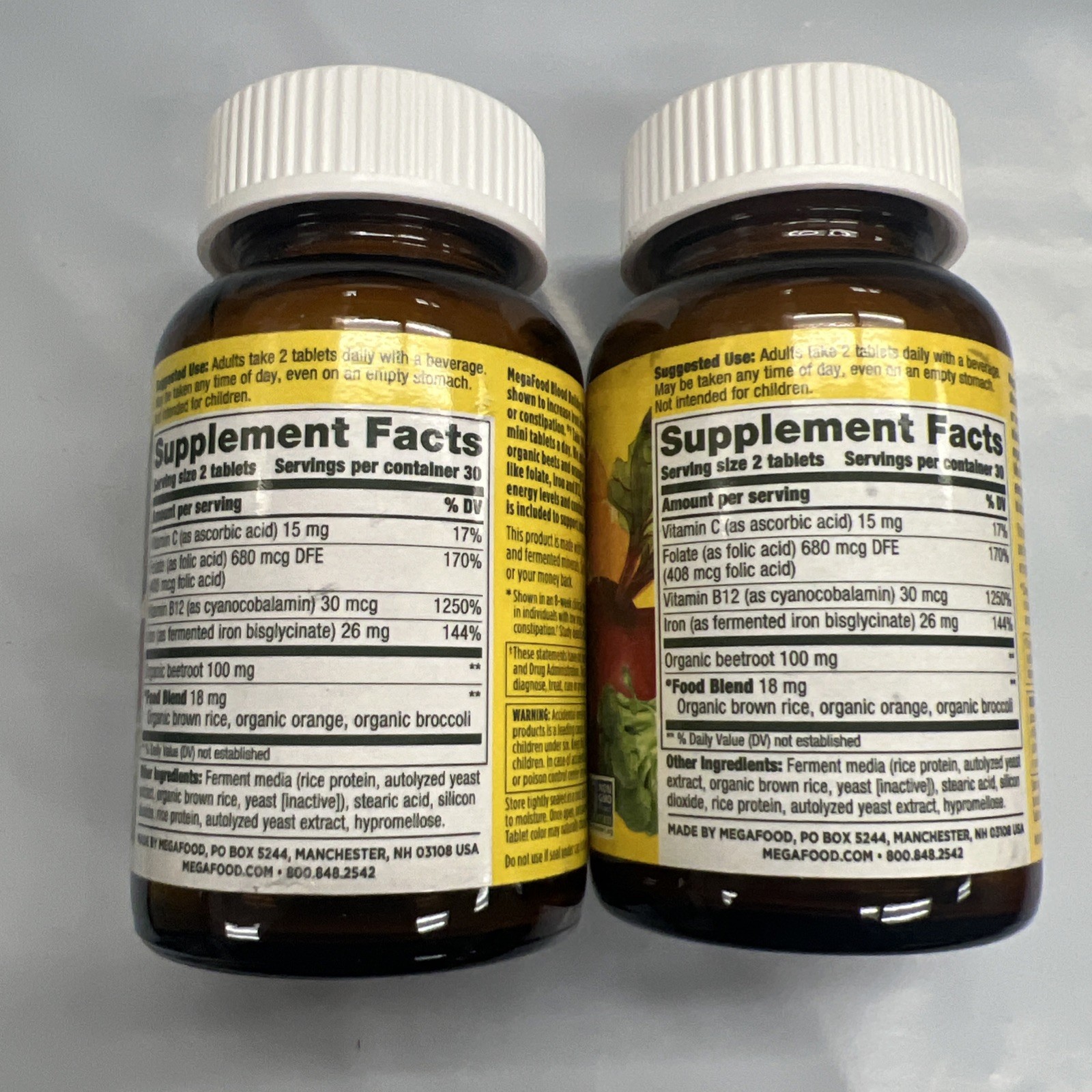 x2 Mega Food Iron Blood Builder 60 Tablets (120 Total) Dairy-Free Exp 1/27