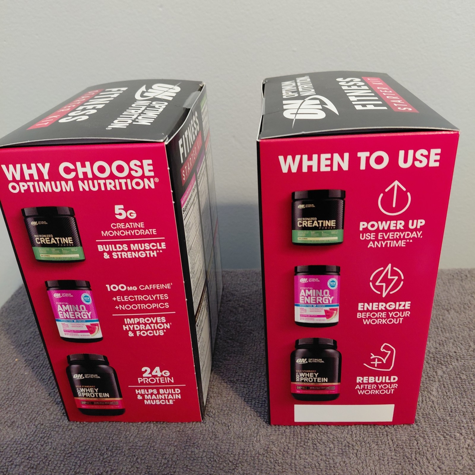 NIB Optimum Nutr. Starter Kit Creatine Amin-o-energy And Whey Protein – 2 Boxes