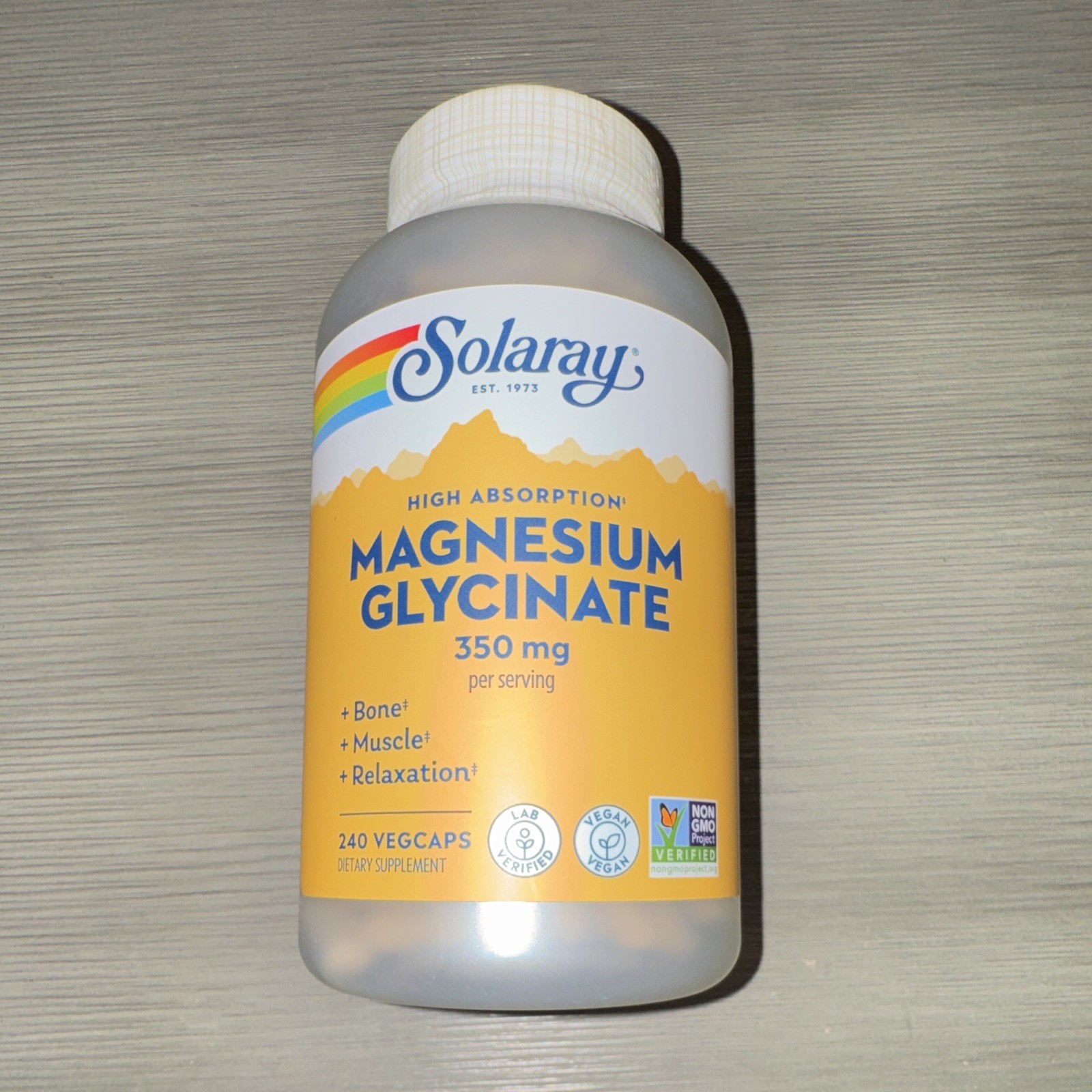 Solaray High Absorption Magnesium Glycinate 350mg 240 Vegan Non-GMO VegCaps