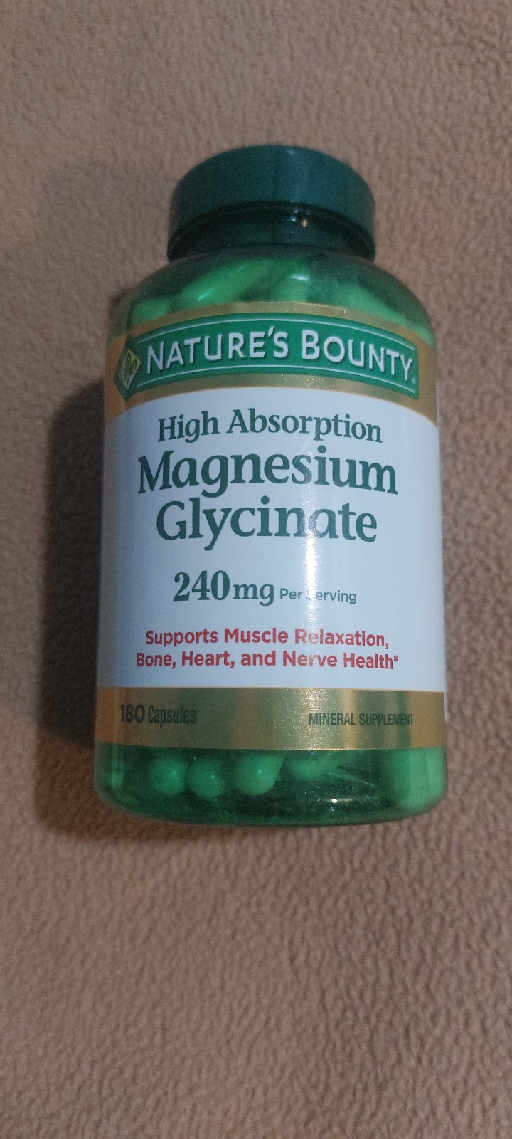 Nature’s Bounty High Absorption Magnesium Glycinate 240mg 180 Caps Non-GMO