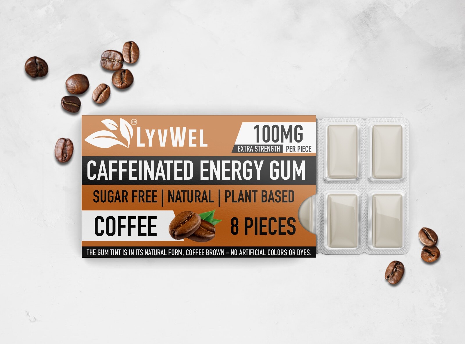 Energy Focus Mint Coffee Gum 2 flavor Packs 100mg Caffeine Fitness Pre-Workout