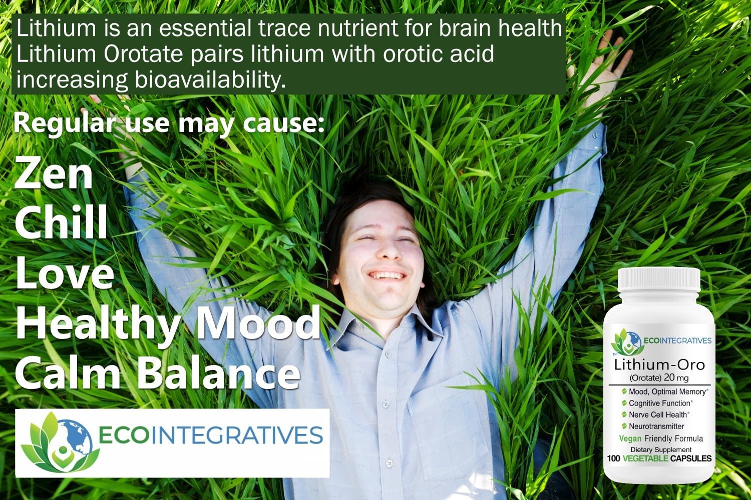 Lithium Orotate 20mg – Supports Mood, Emotional Wellness, Behavior & Memory – 10