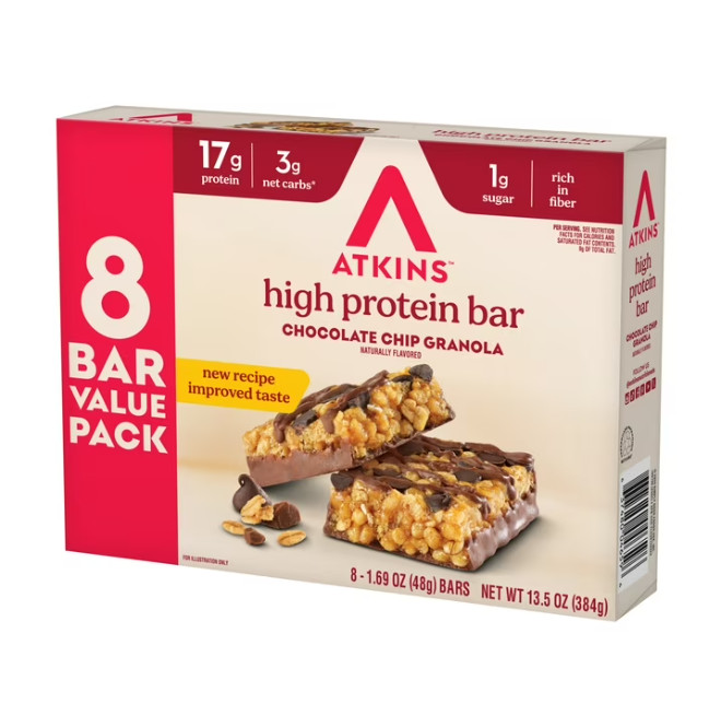 4 Boxes Atkins High Protein Bars Chocolate Chip Granola 8 ct