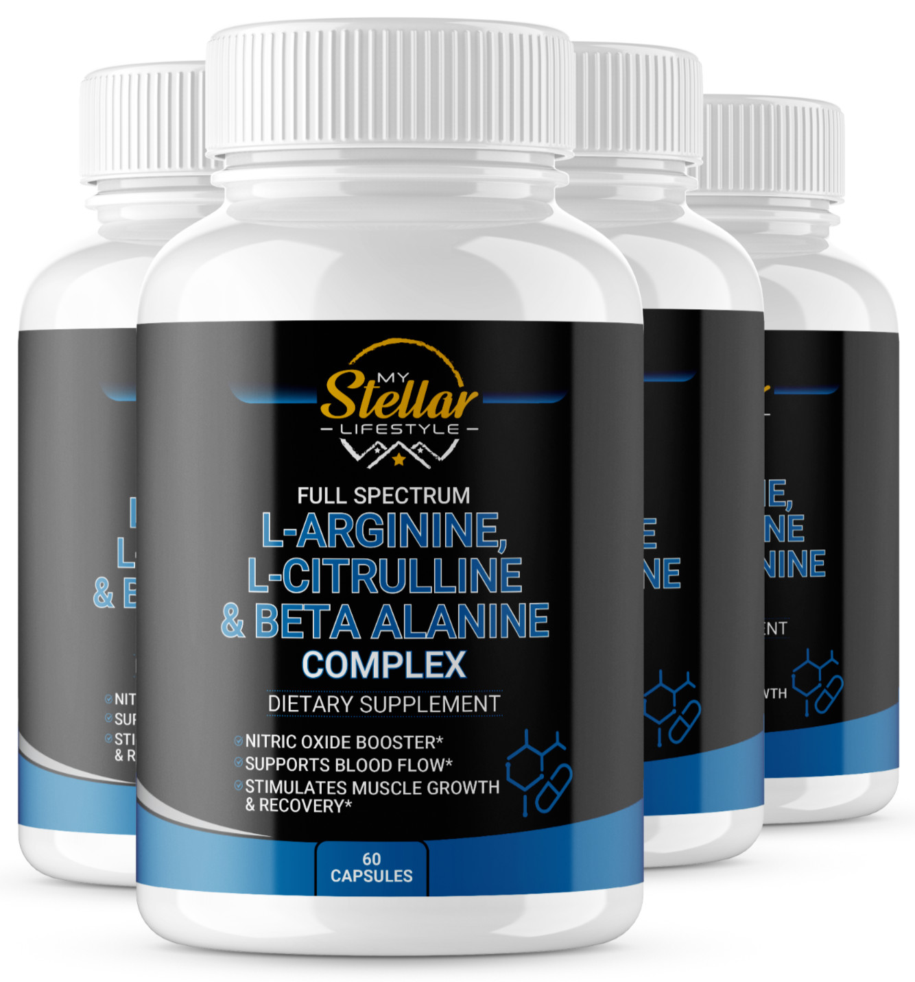4 Bottles Full Spectrum L-Arginine L-Citrulline & Beta Alanine – 60 Capsules x4