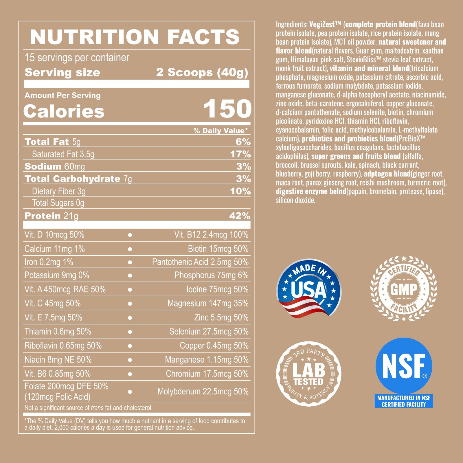 Vegan Meal Replacement Shake Vanilla Cookie – 15 Plant Based Protein Meals