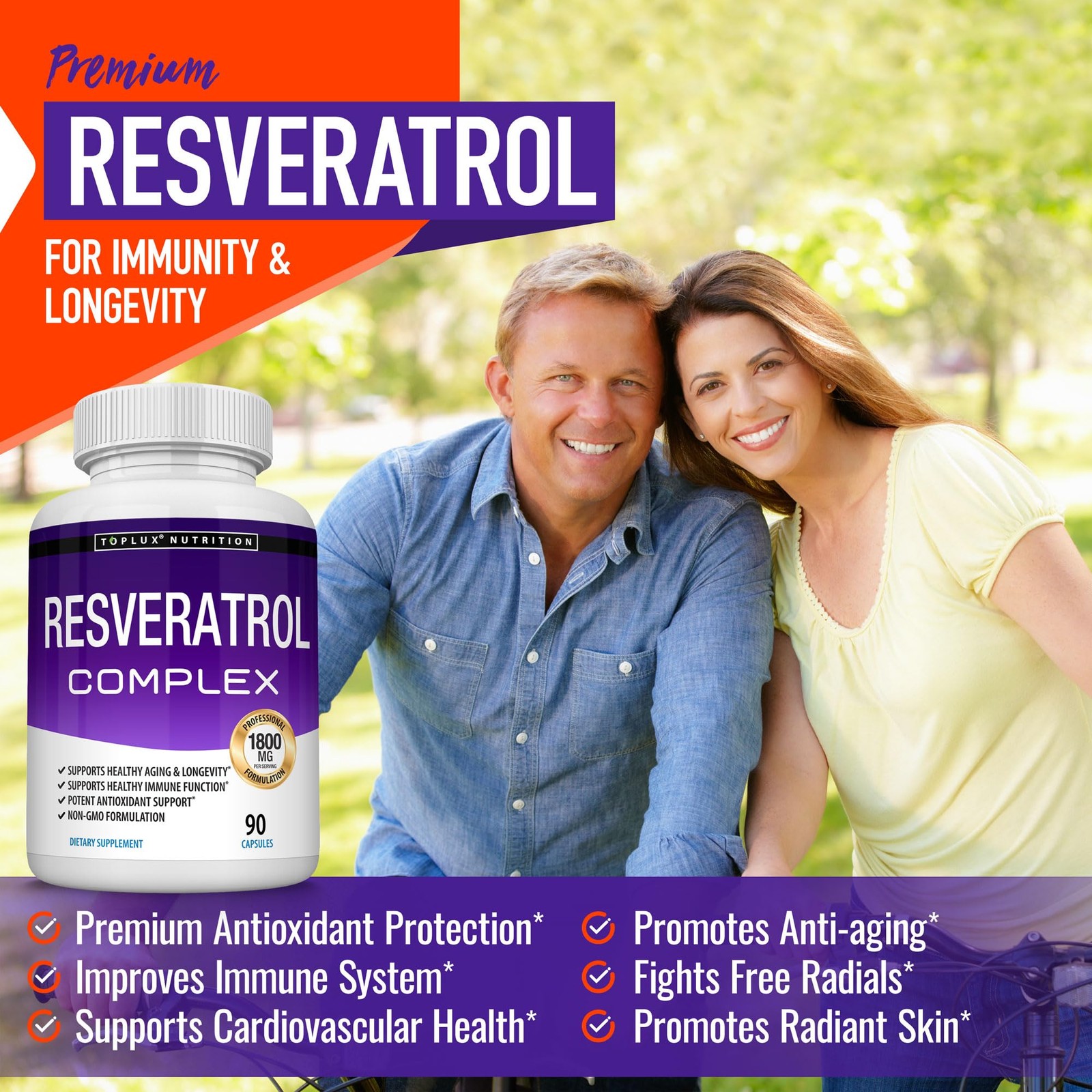 Resveratrol Supplement 1800 mg Antioxidant Complex – Highly Potent Natural Pills