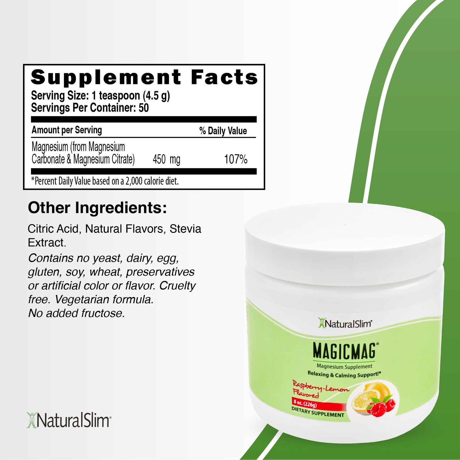 NaturalSlim MagicMag – Magnesium Citrate Powder Anti-Stress Drink 8oz, 2-Pack