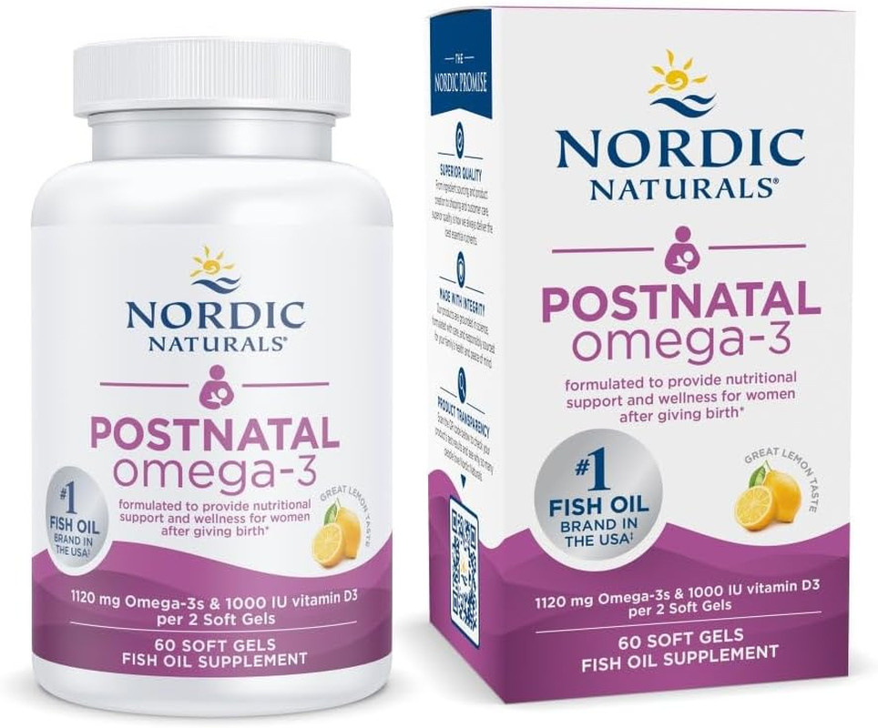 Postnatal Omega-3, Lemon – 60 Soft Gels – 1120 Total Omega-3 + 1000 IU Vitami…