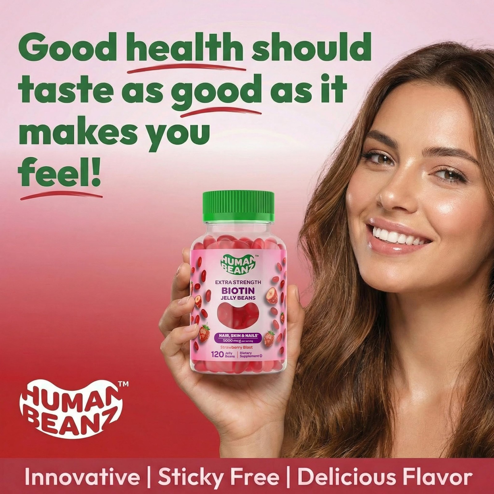 Human Beanz Biotin Jelly Bean Gummy Vitamins, 1 Count (Pack of 120), No Color
