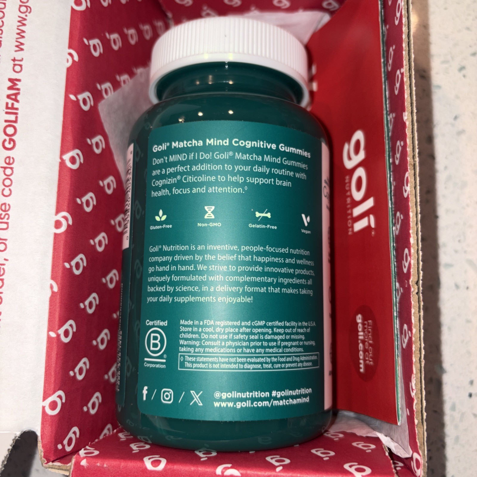 Gold Nutrition Matcha Mind 60 Gummies Expires 12/27 Cognizin 250mg
