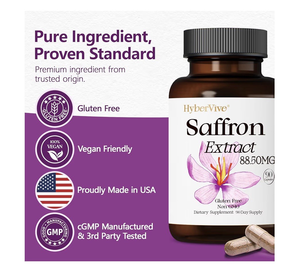 HyberVive Saffron Extract 88,500mg Dietary Supplement Gluten Free Non GMO Caps