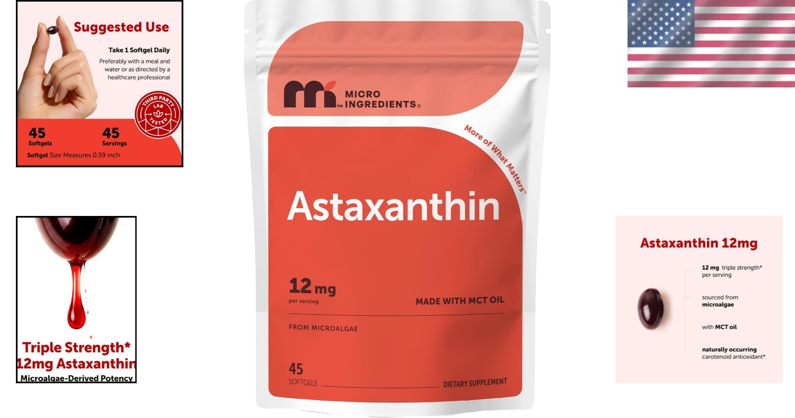 Fresh Microalgae Source: Astaxanthin 12mg Softgel with MCT Oil – 45 Pack