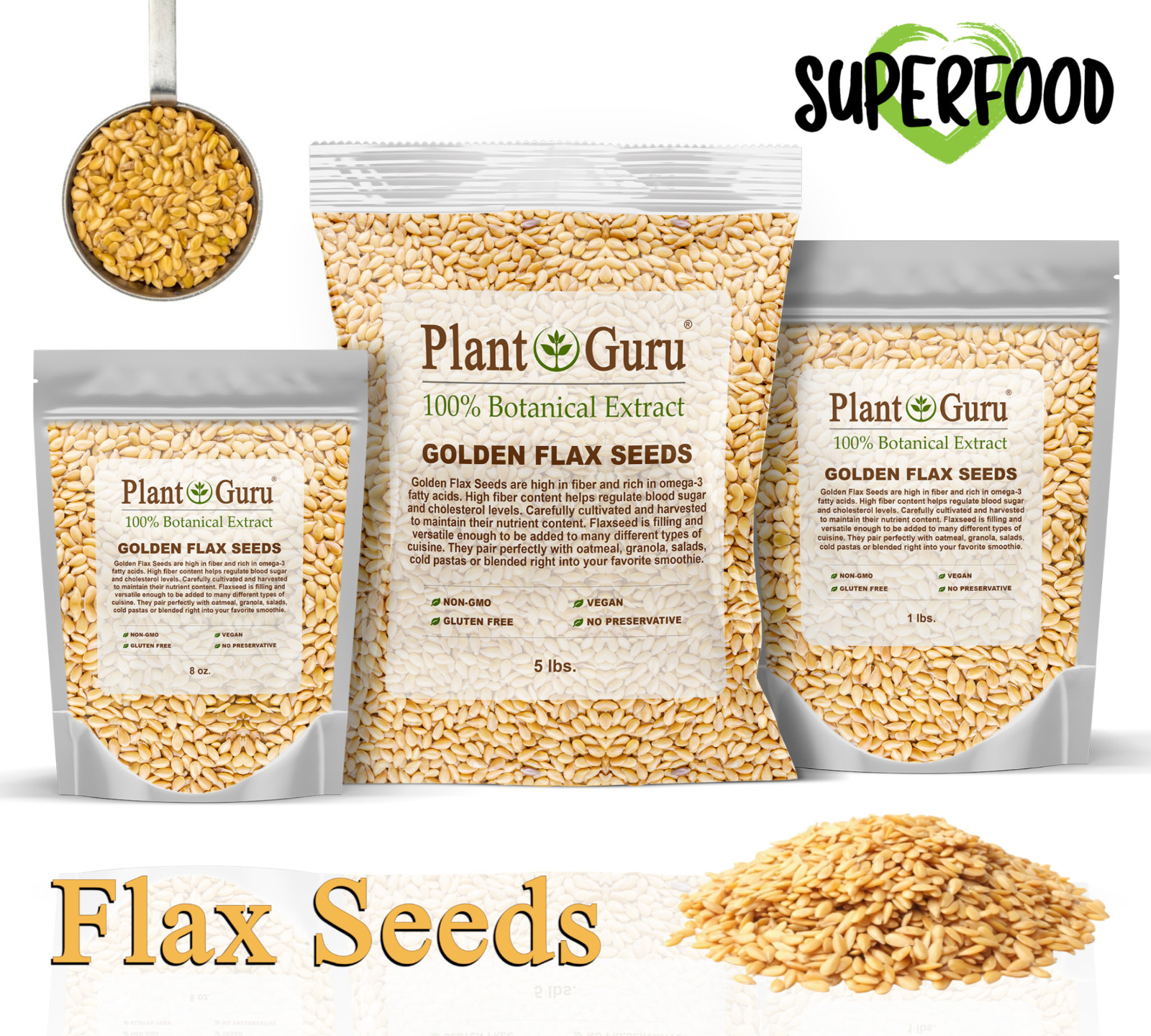 Golden Flax Seeds Whole Grain Seed Flaxseed NON GMO Linseed 1 oz to 20 lbs. Bulk