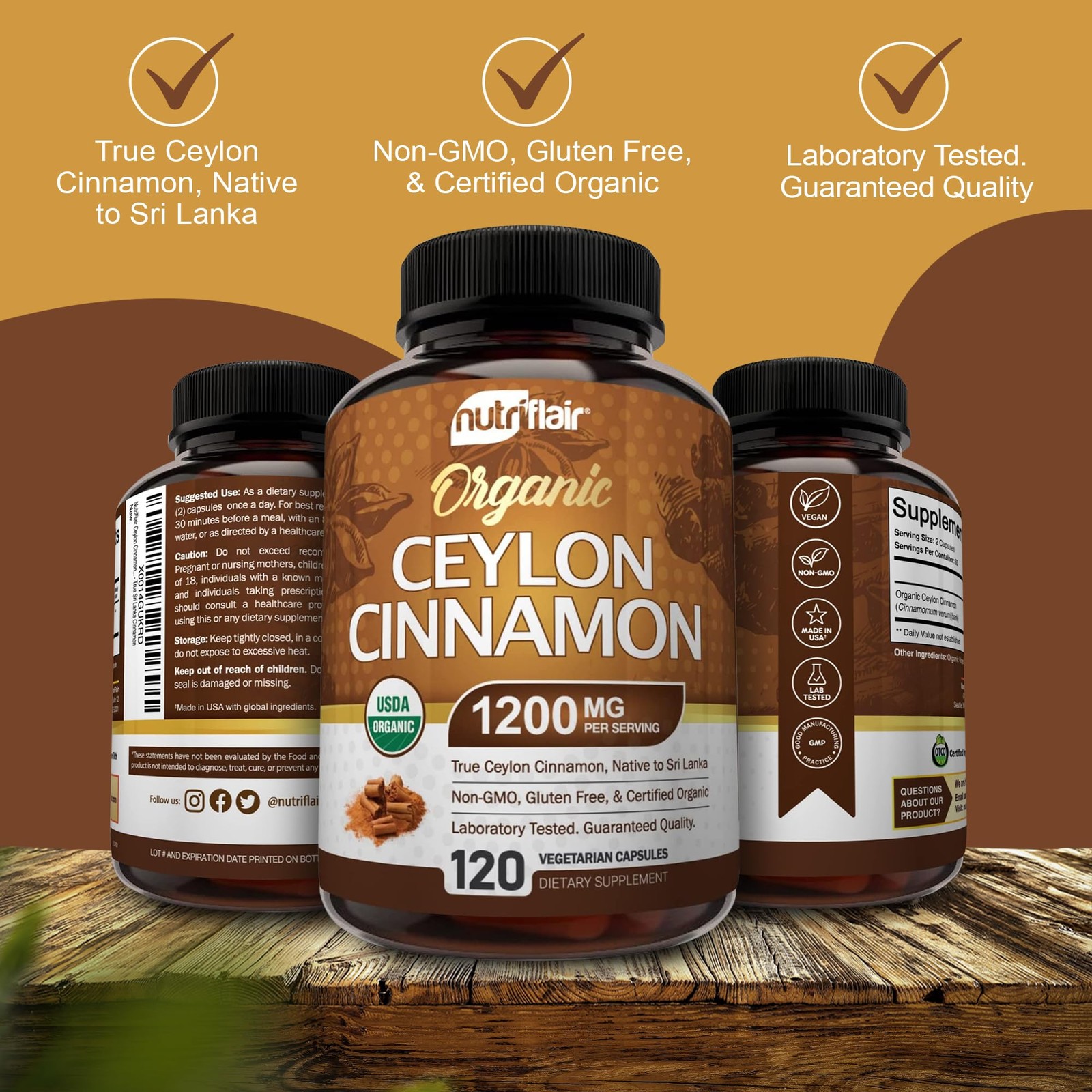 Organic Ceylon Cinnamon Supplement 1200mg, 120 Capsules – USDA Certified – No…