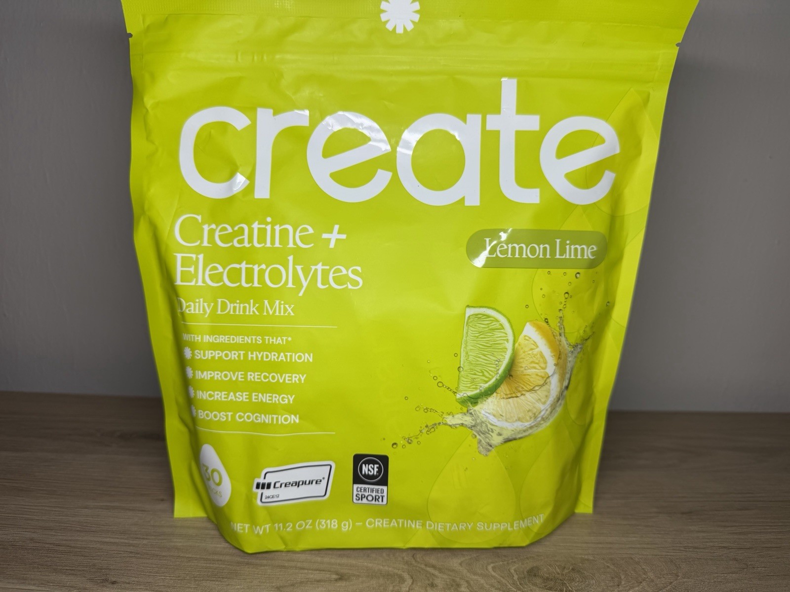 Create Creatine + Electrolytes Daily Drink Mix Lemon Lime 11.2oz 30 Servings NEW