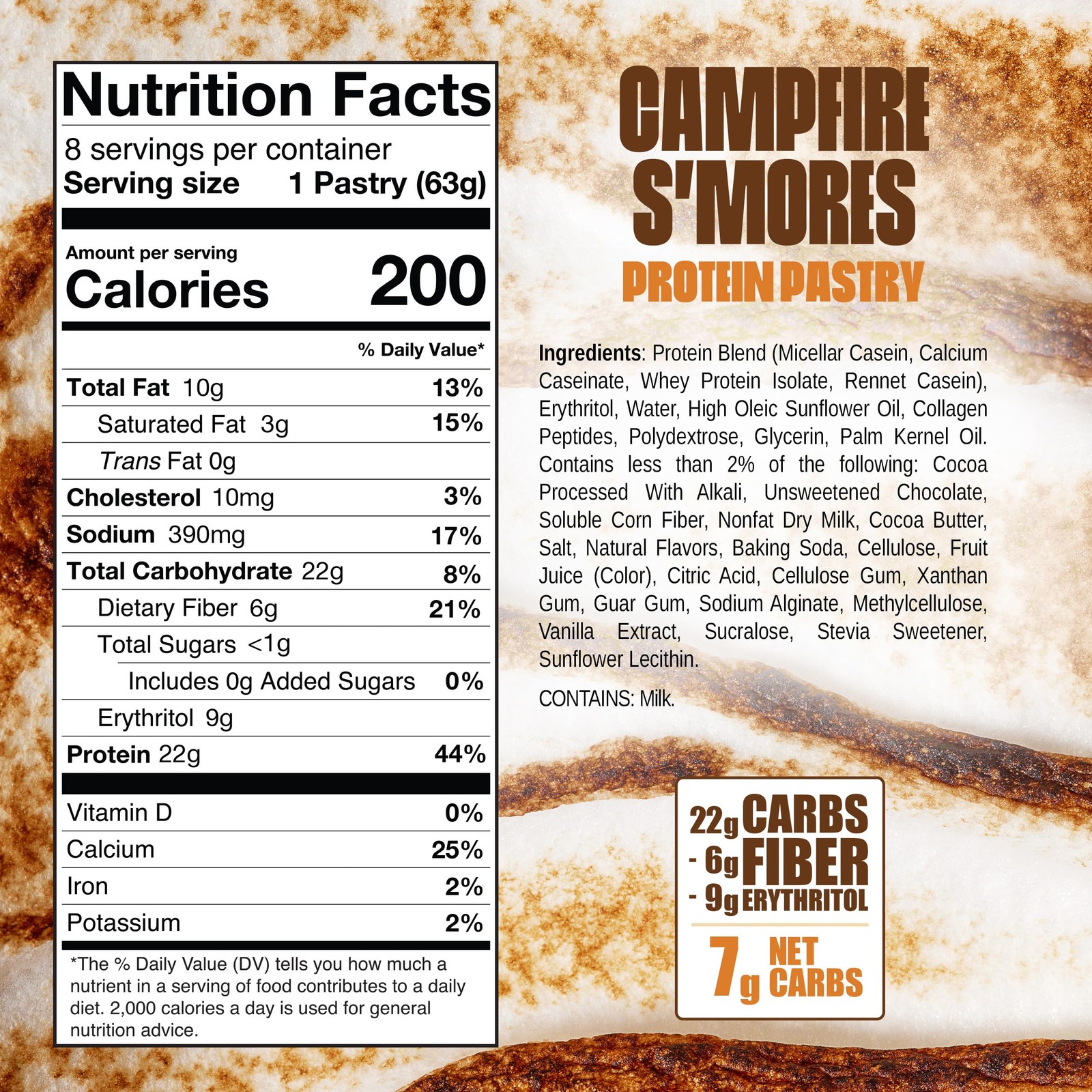 High-Protein Pastry 0g Sugar, Low Carb Keto Snack, 8 Pack Campfire S’mores