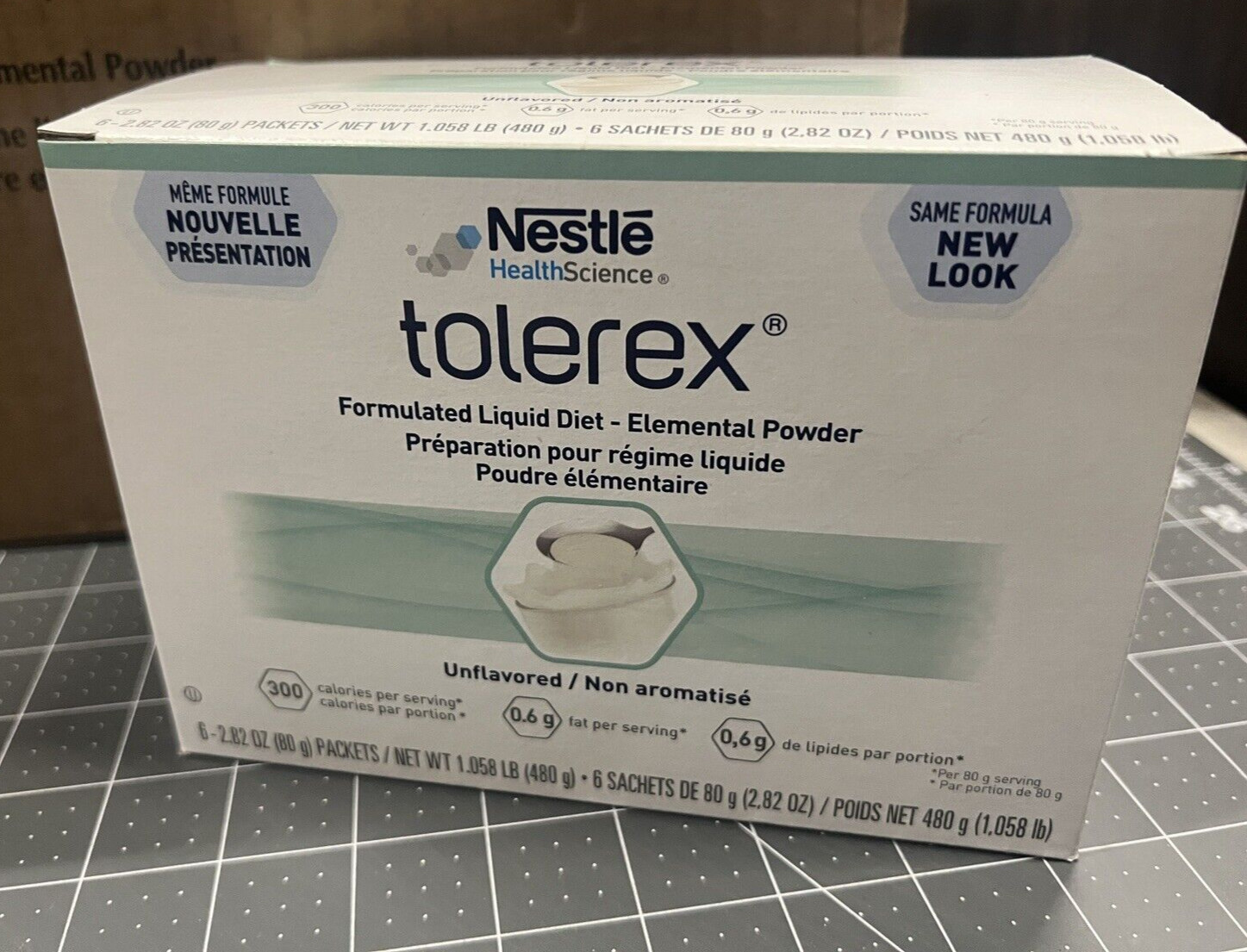 Nestle Tolerex Unflavored Powder 2.82 oz 1x Box of 6 Packets – Dated 7/2025
