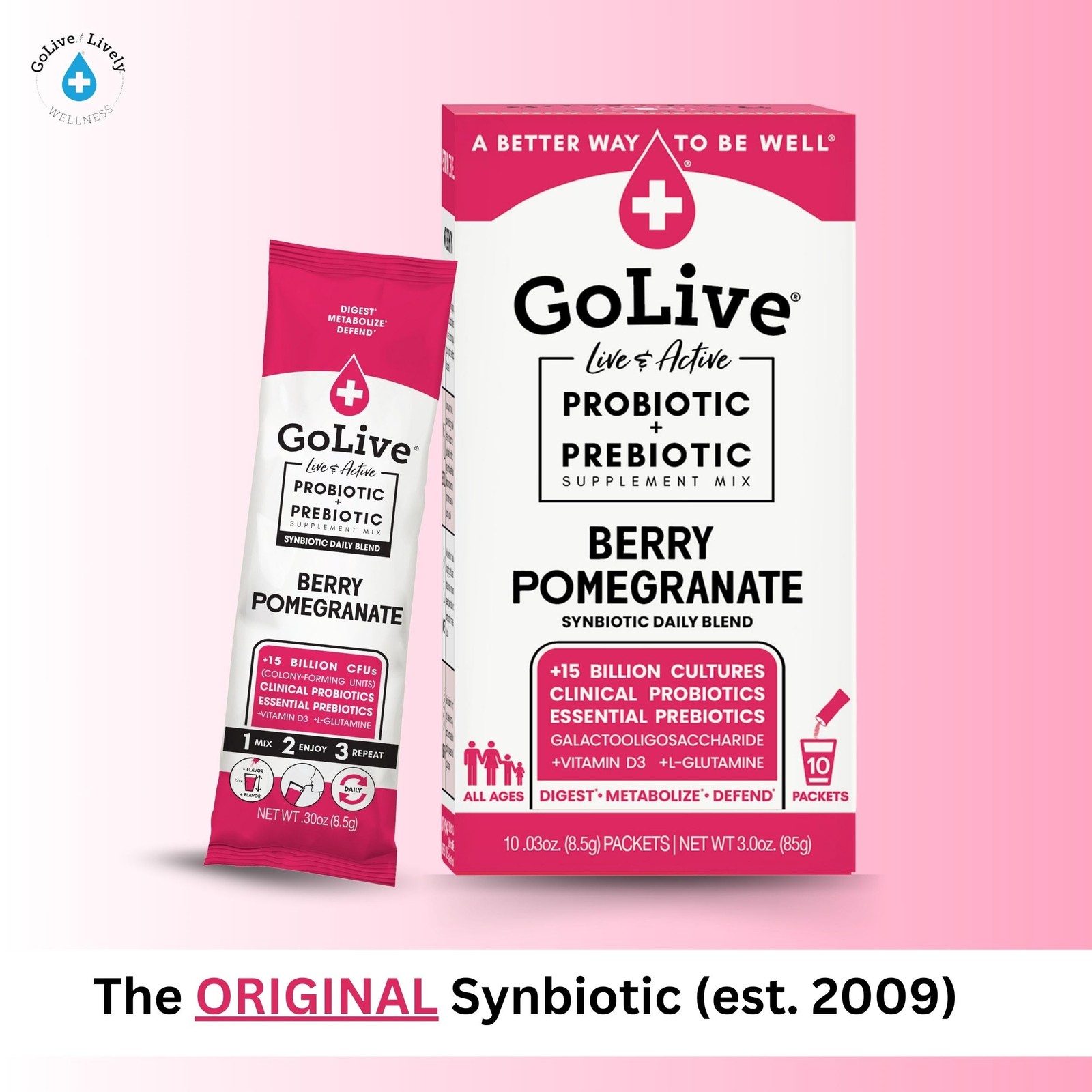 GoLive BERRY POMEGRANATE Synbiotic (Probiotics + Prebiotics); 15 Billion CFUs;