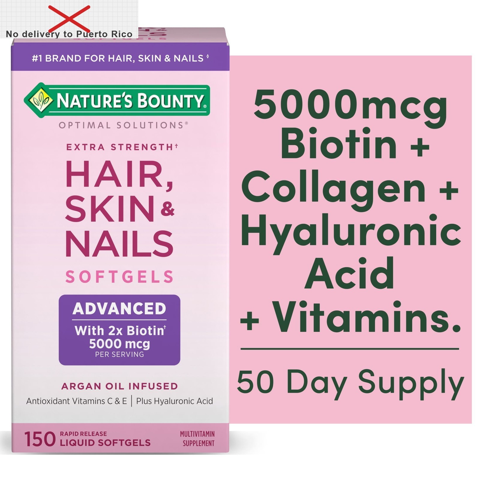 Optimal Solutions Advanced Hair, Skin and Nail Biotin & Vitamins A,C,&E Softgels