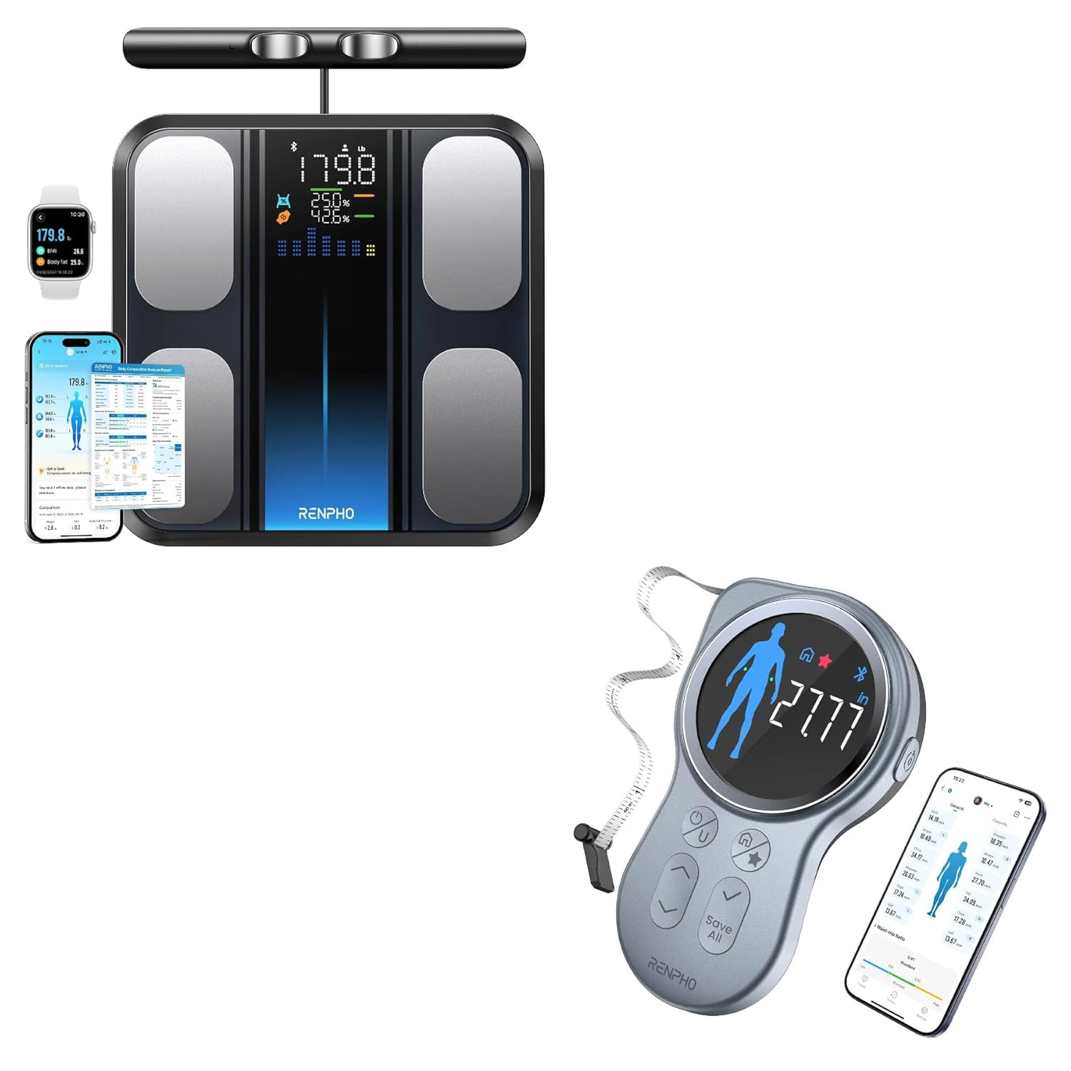 RENPHO Smart Scale with 8 Electrodes Larger Platform, Smart Tape with Large Disp