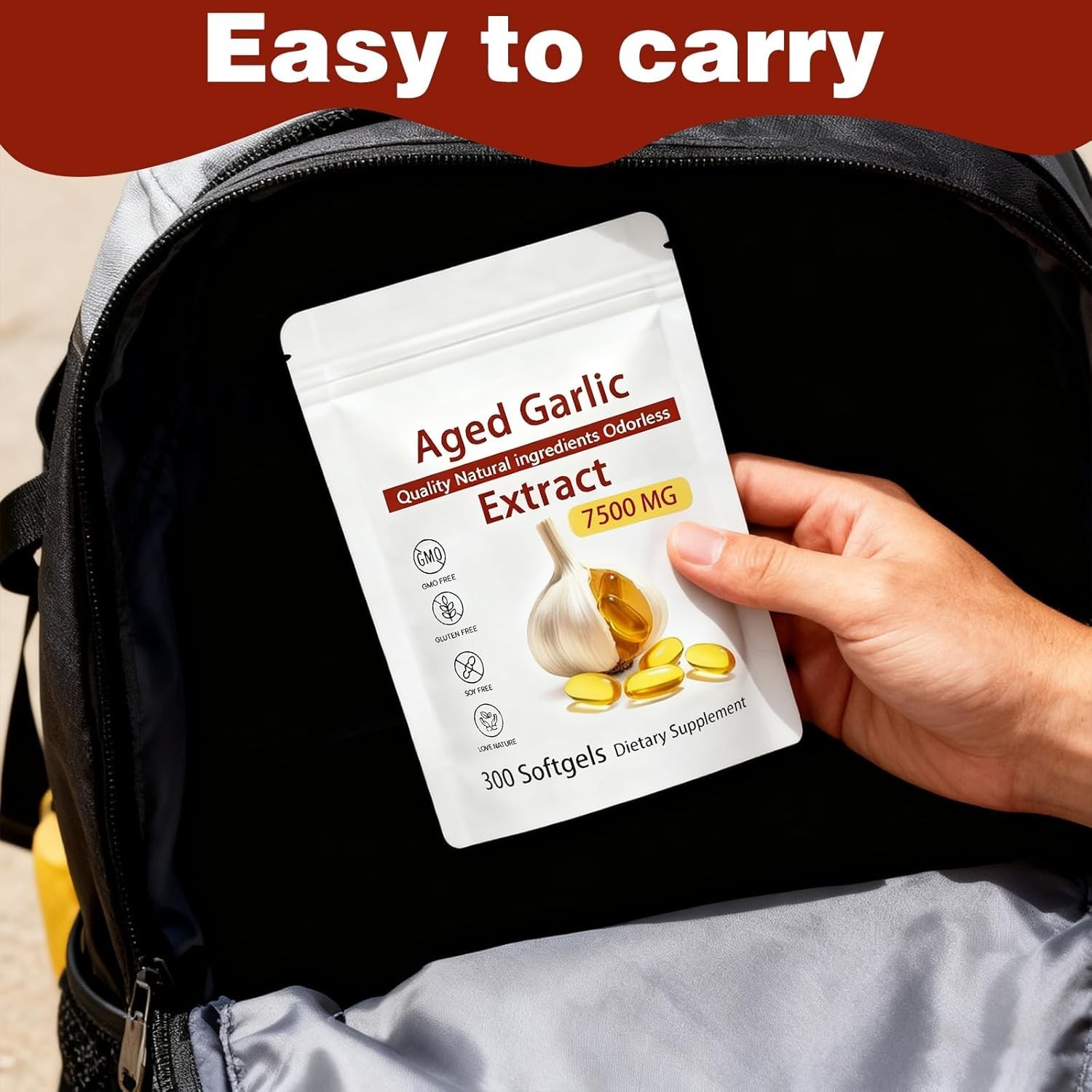 Odorless Garlic 7500mg Per Servings, 300 Softgels | 2 Years Aged Garlic Extra…