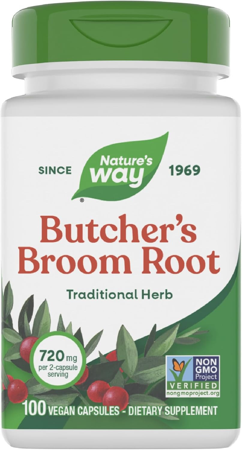 Butcher’S Broom, Traditional Herb, 720 Mg per 2-Capsule Serving, Non-Gmo Proj…
