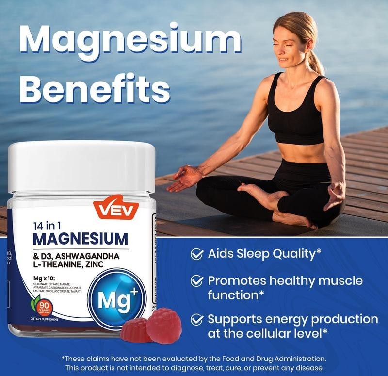 VEV Zinc Magnesium – Gummies Complex with Ashwagandha, D3 L-Theanine, & 14-In-1