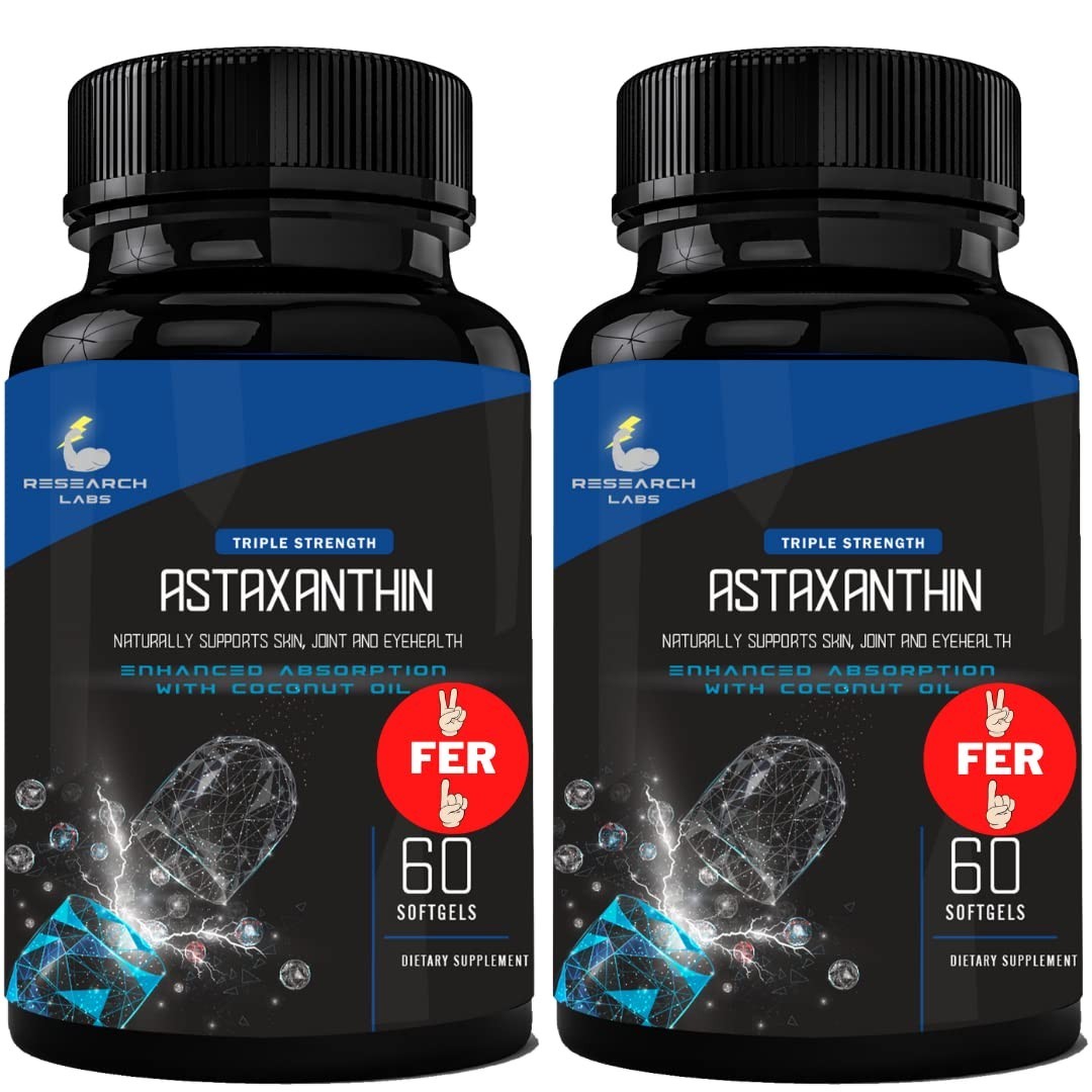 Triple Strength Astaxanthin 12mg Softgels + Organic Coconut Oil for Absorption –
