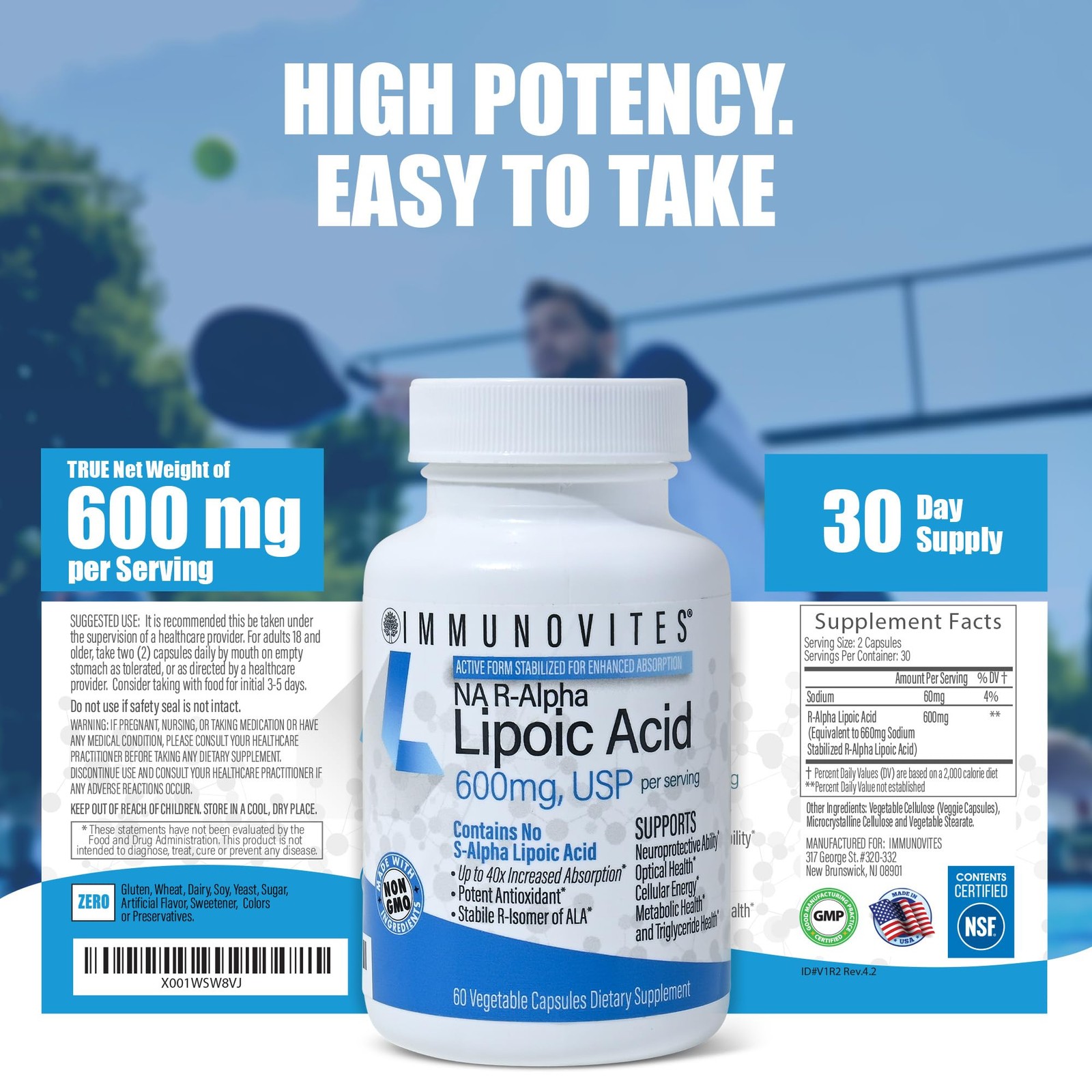 Stabilized R-Alpha Lipoic Acid ((True)) 600mg per Serving [[High Potency & up…
