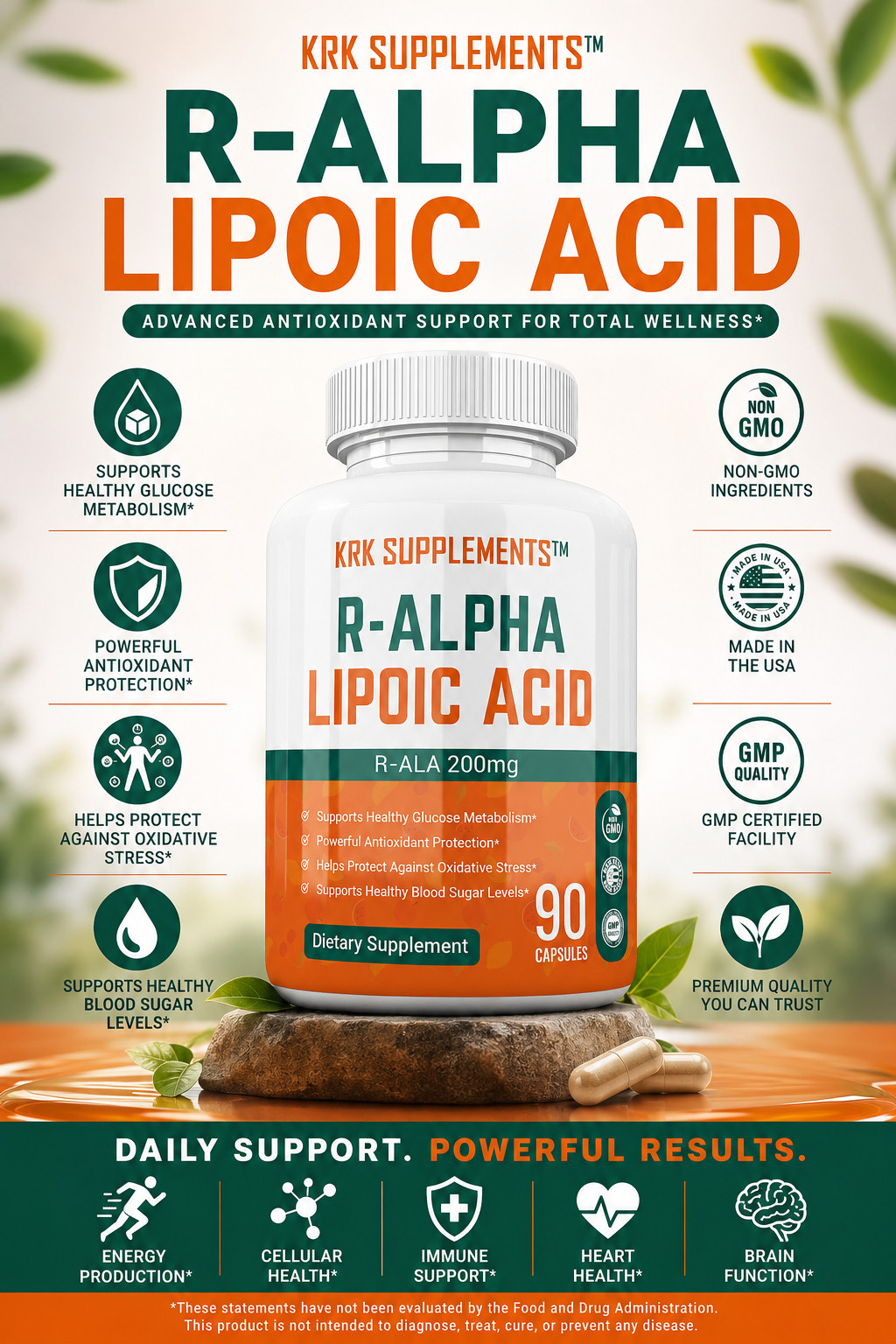 1 Bottle R-ALA R-Alpha Lipoic Acid 200mg Antioxidant Blood Sugar Formula Glucose