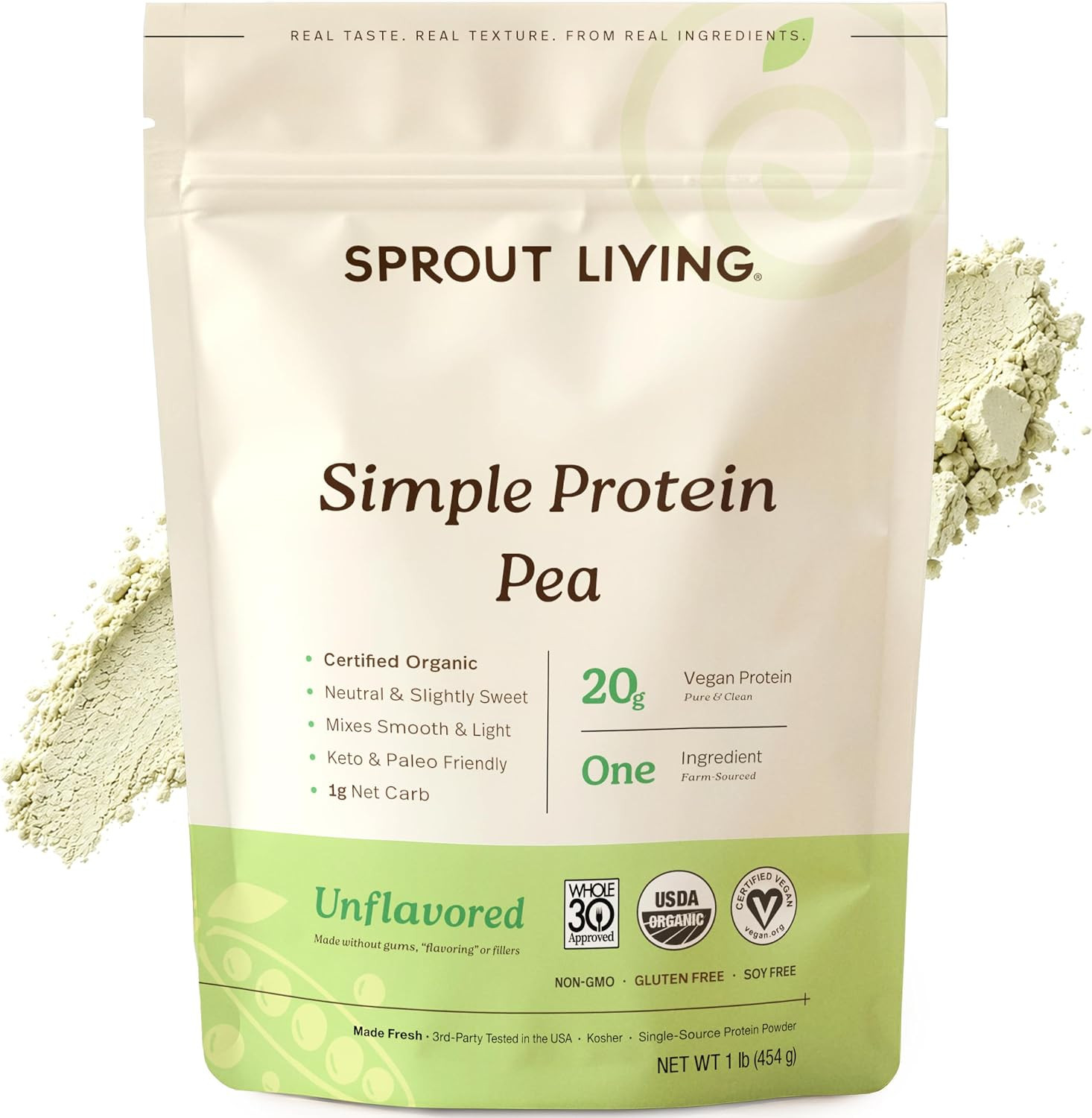 Sprout Living Organic Pea Protein Powder, Unflavored, 20 Grams of Plant Based Or