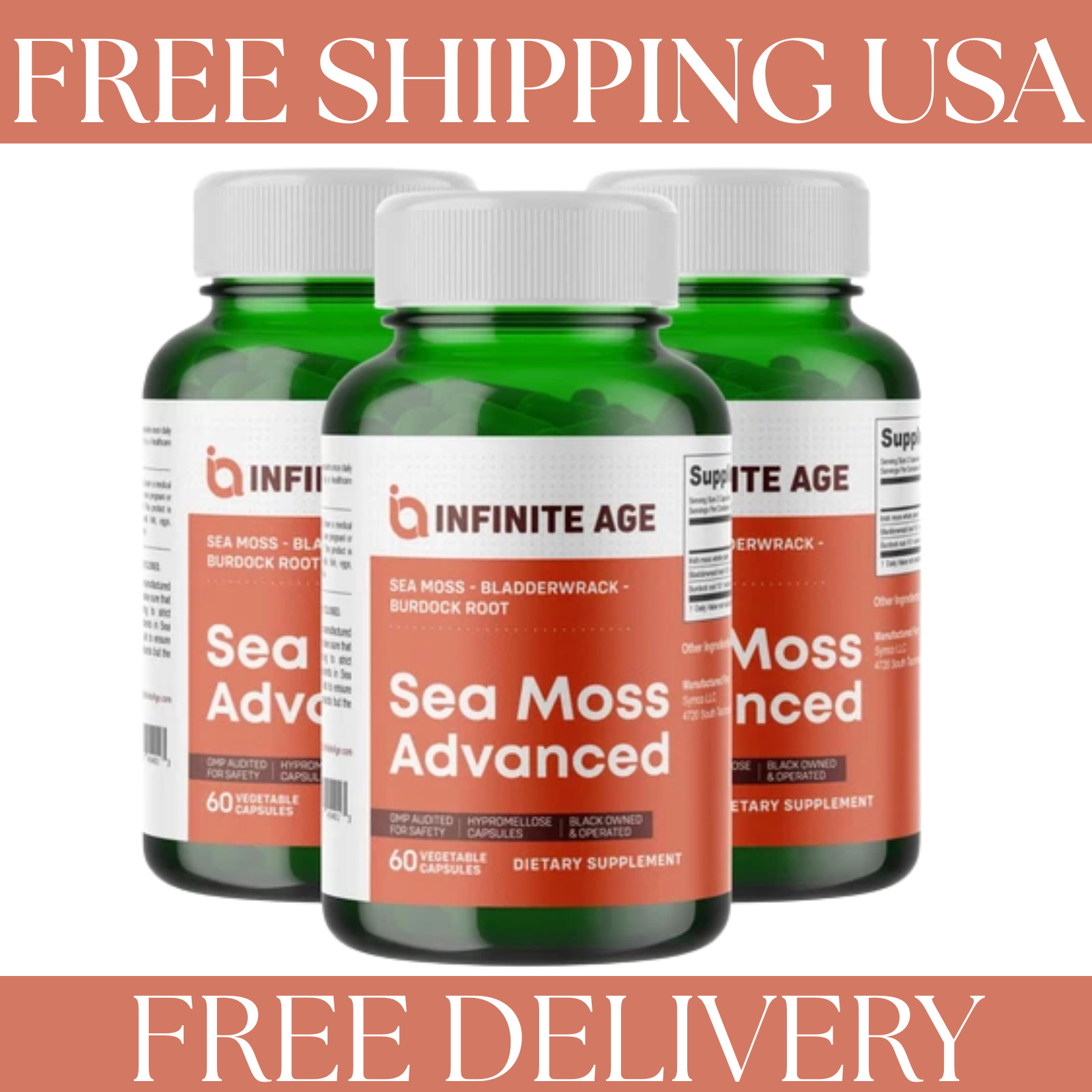 INFINITE AGE 3 package of 1250mg Sea Moss Advanced Superfood Capsules, 180 Count