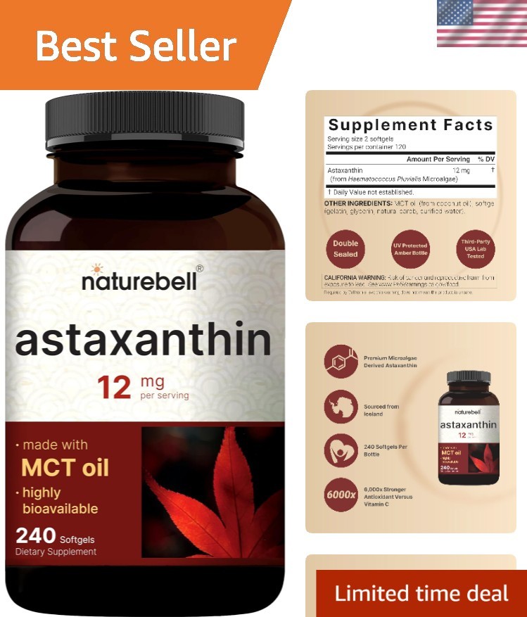 Maximum Strength Astaxanthin 12mg Softgels – 240 Count for Eye Health & Vitality