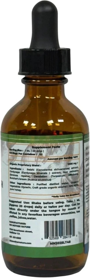 Organic Prostate Health Liquid Drops Tincture – Saw Palmetto Reishi Cordyceps
