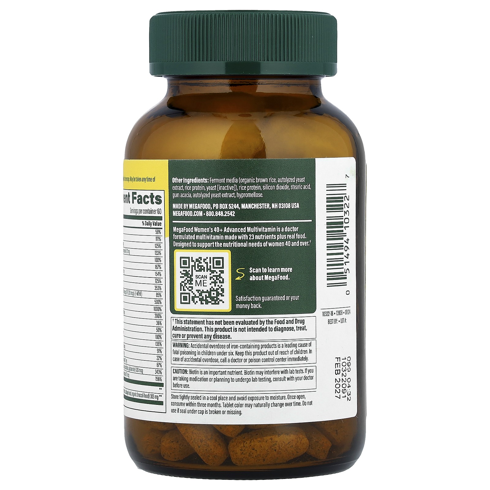 MegaFood Multi for Women 40 120 Tablets Dairy-Free, Gluten-Free, Kosher, NSF