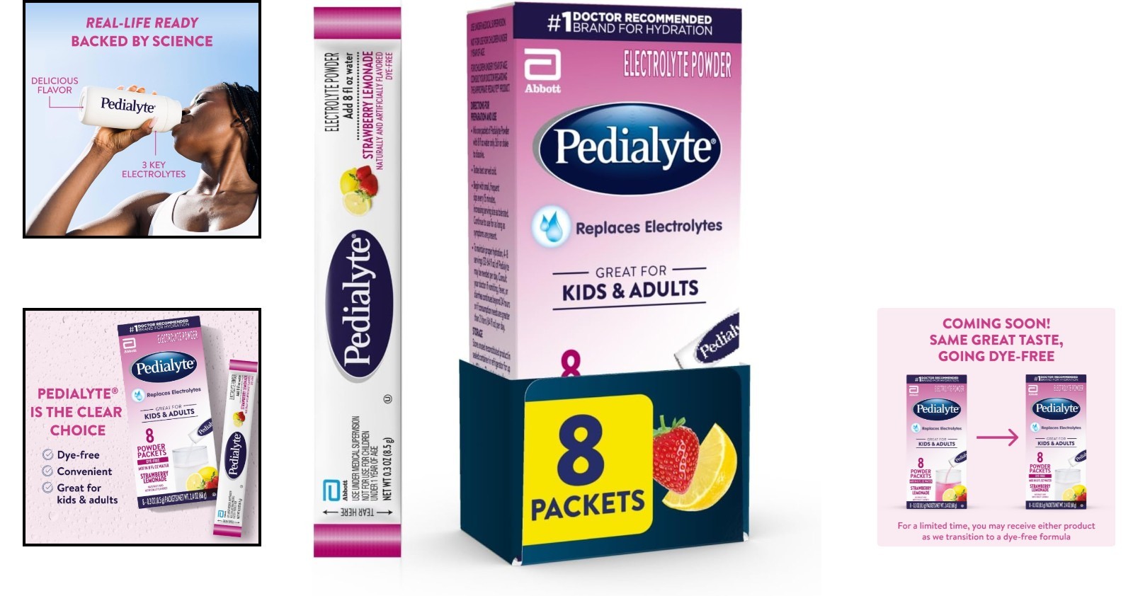 Dye-Free Electrolyte Powder Packets for Fast Hydration – Strawberry Lemonade,…