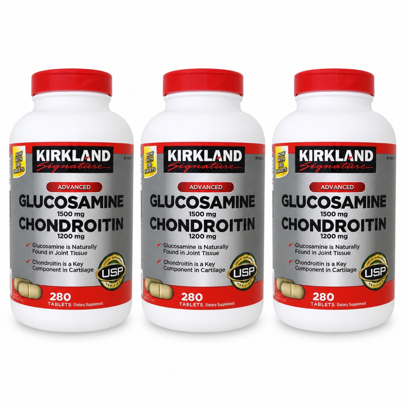 Kirkland Signature Glucosamine Chondroitin 280 Tablets Joint Support 3 Pack