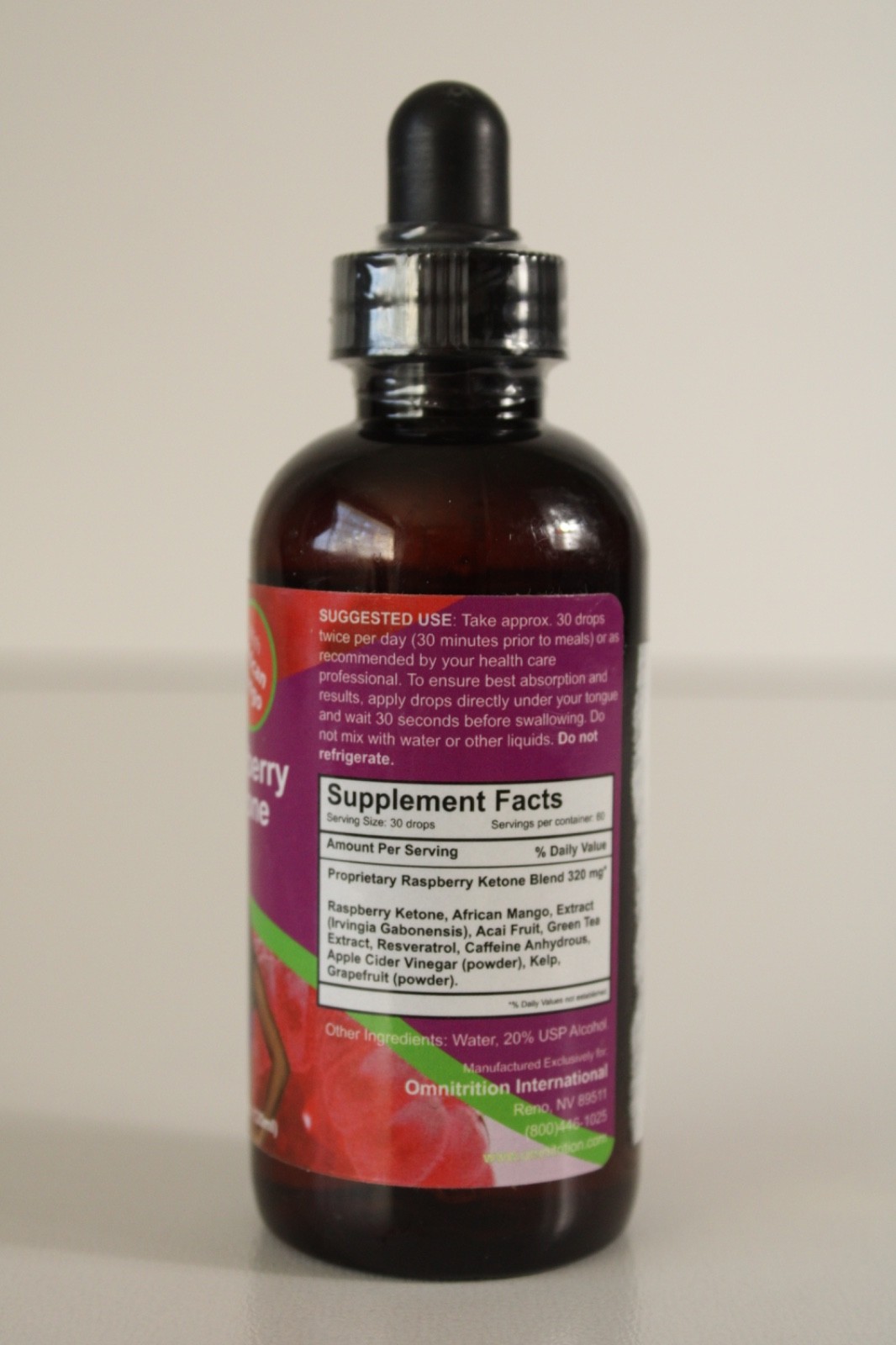 OMNITRITION Raspberry Ketone African Mango Omni Drops 4 oz Exp 08/16 NEW SEALED
