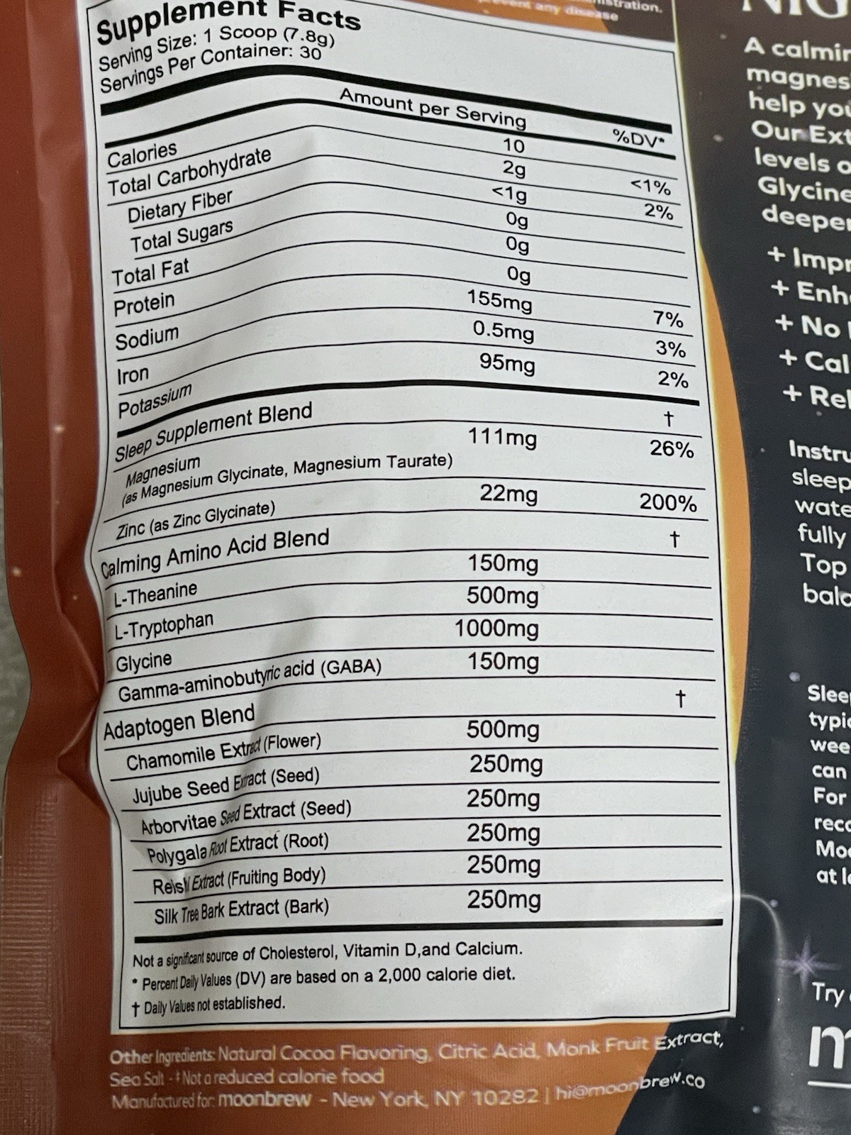 MOONBREW Nighttime Superfoods Hot Cocoa Xtra Strength Vegan 30 Servings 01/2027