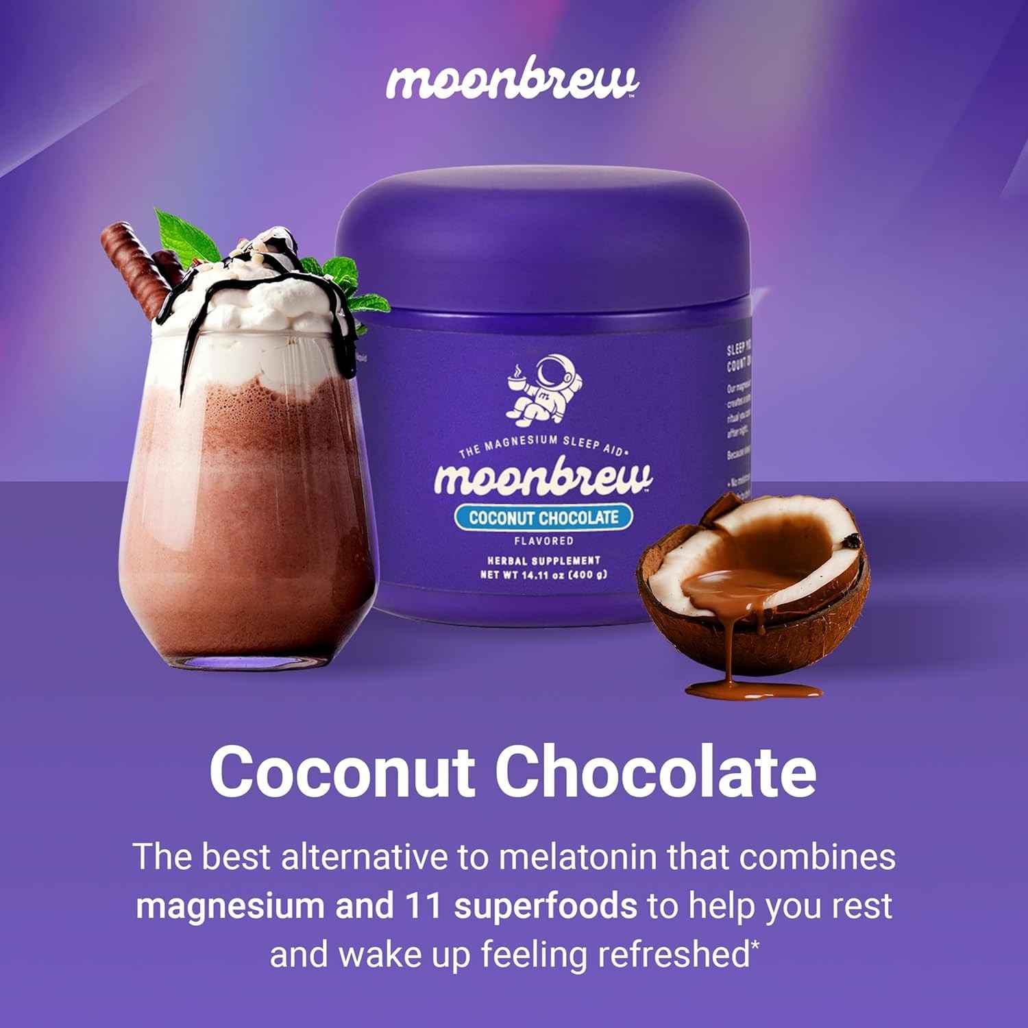 MoonBrew Sleep Drink Coconut Chocolate Powder 11oz NEW Sealed
