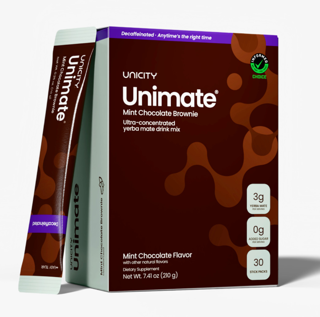 Unicity Unimate DECAF Mint Chocolate Brownie – Yerba Mate Energy Drink – 30 pack