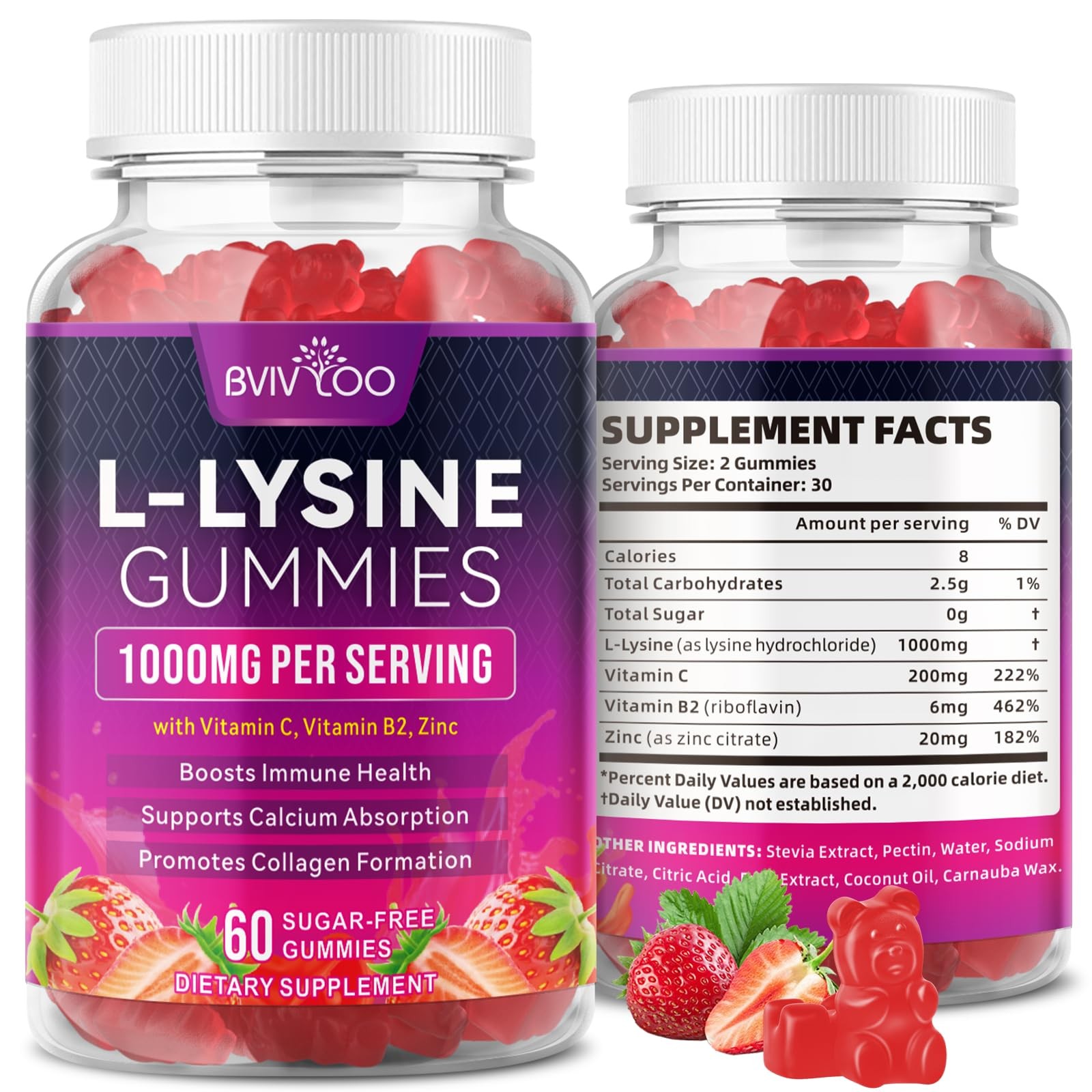 BVIVLOO L-Lysine 1000mg Gummies for Immune 1 Count (Pack of 60), 1pack