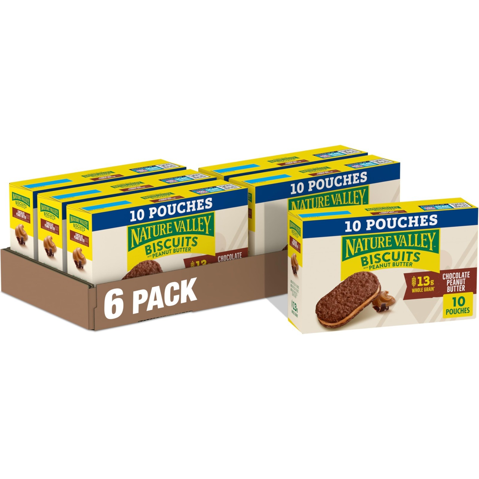 Chocolate Peanut Butter Biscuit Sandwich Snack Bars, 10 Count, Pack of 6, 13.5 o