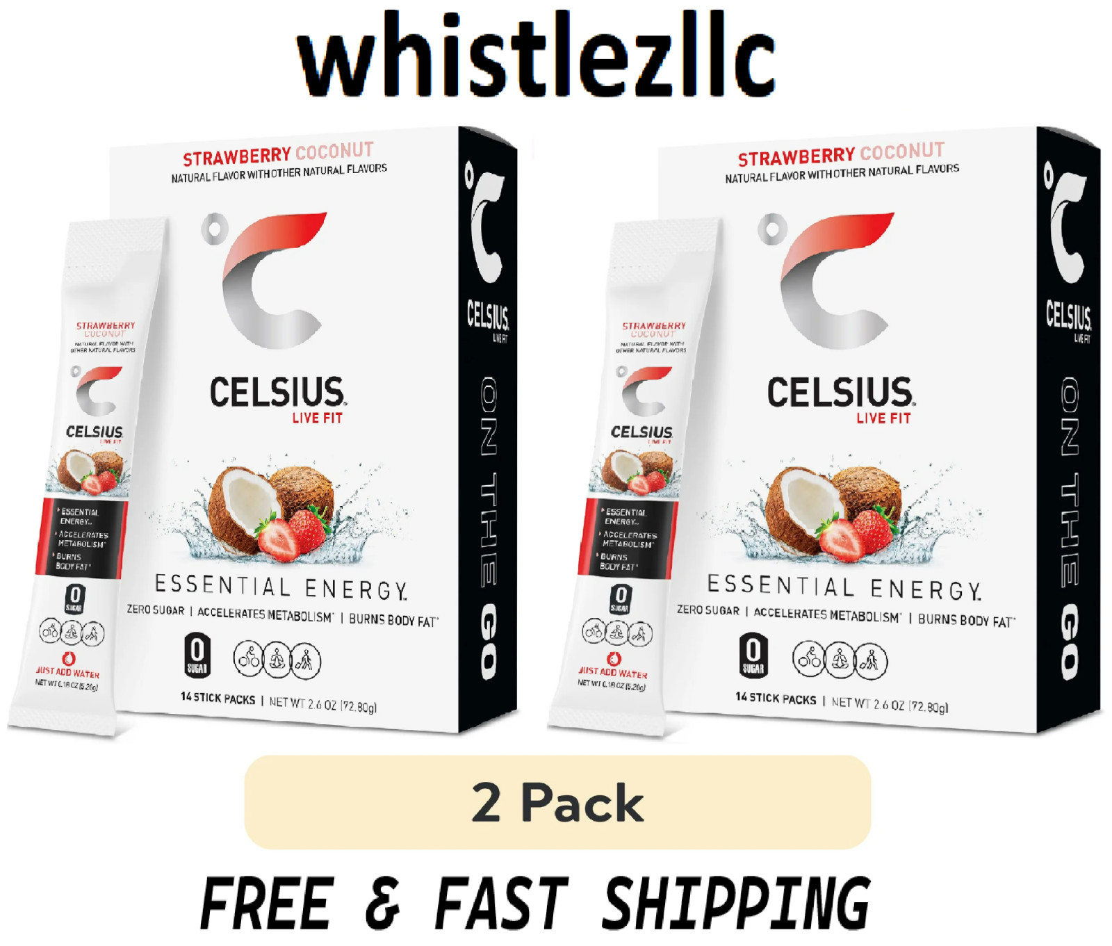 CELSIUS On The Go Energy Drink Mix, Strawberry Coconut (14 Sticks each)- 2 Pack
