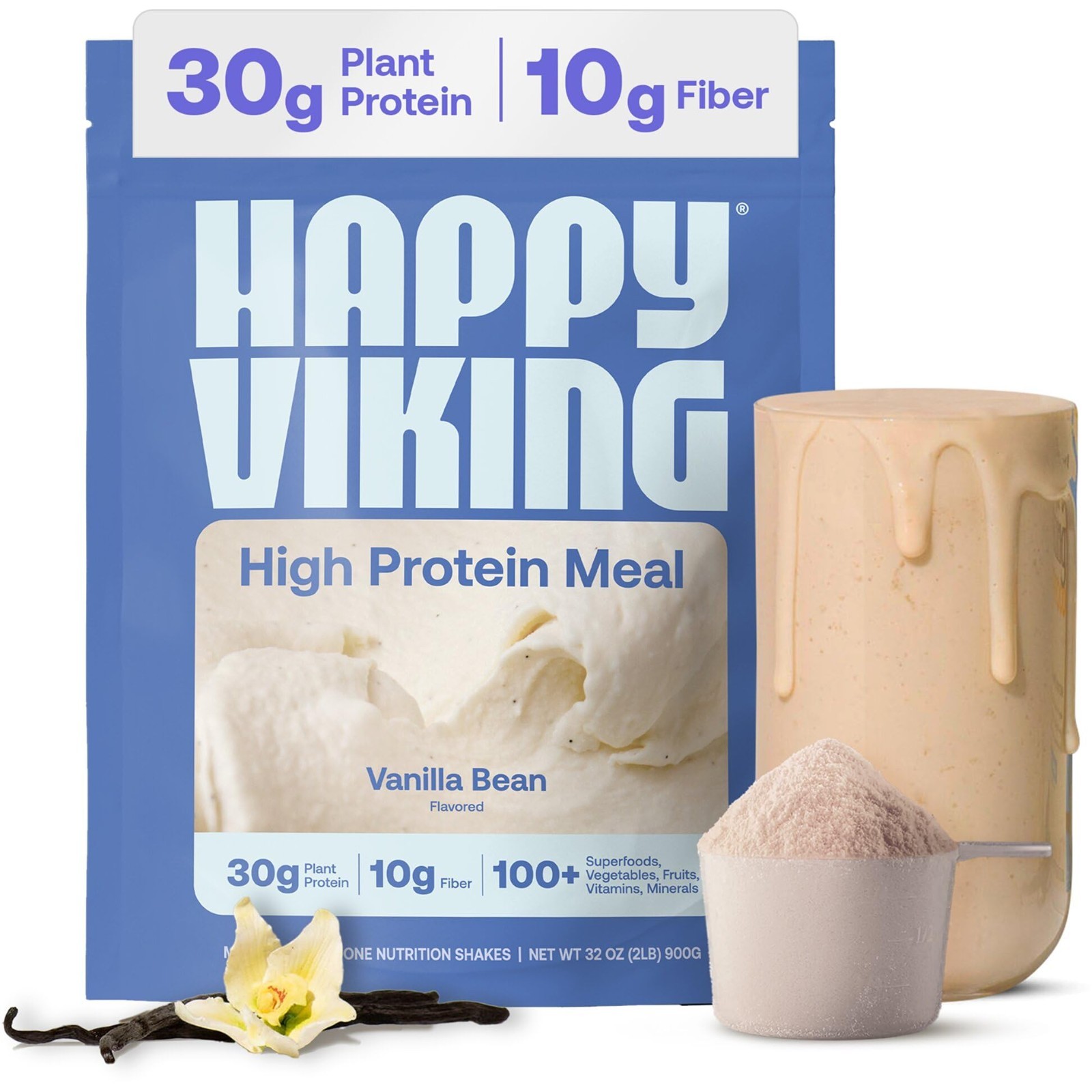 Happy Viking Vanilla Plant – Based Protein Powder, +100 Superfoods, 15 Meals HOT