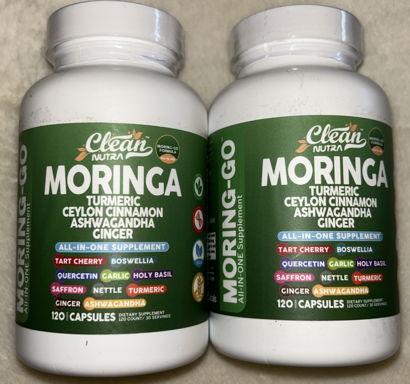 Lot Of 2 Bottles-120 Count Of Pills Each Clean Nutra Moringa Powder Capsules +