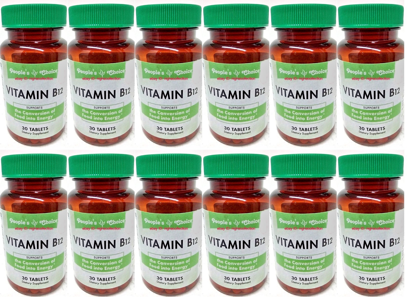 ( Lot 12 Bottles ) P.Choice Vitamin B12 ( 30-Tablets/Bottle=TOTAL 360-Tablet )