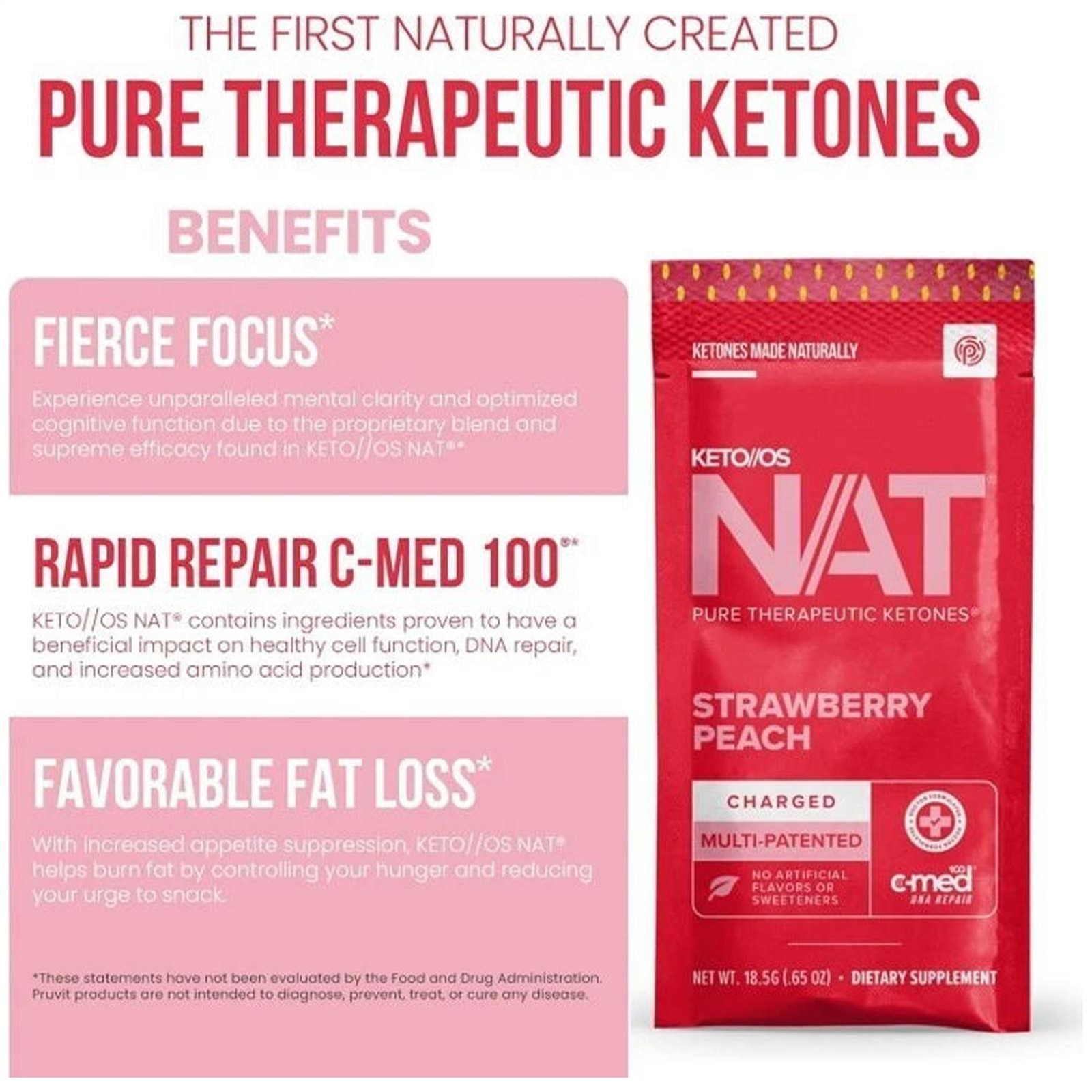 PRUVIT Ketone Drink Keto Nat STRAWBERRY PEACH Charged 20 Pack