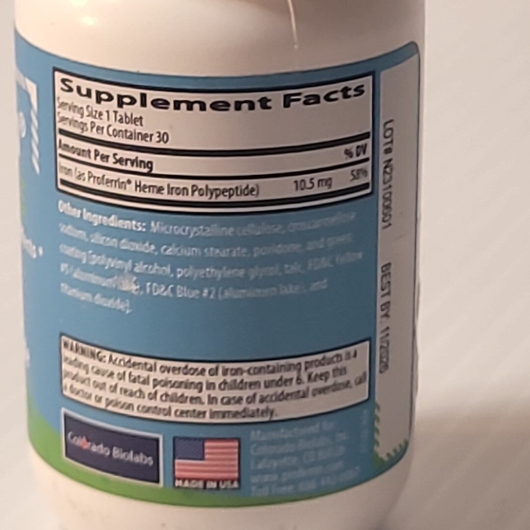 ES- 10.5mg of High Absorbing Heme Iron Polypeptide Made in The USA 30 Tablets